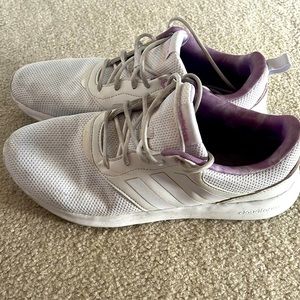 Women’s Adidas Cloudfoam running sneakers - size 10 - white with purple accents
